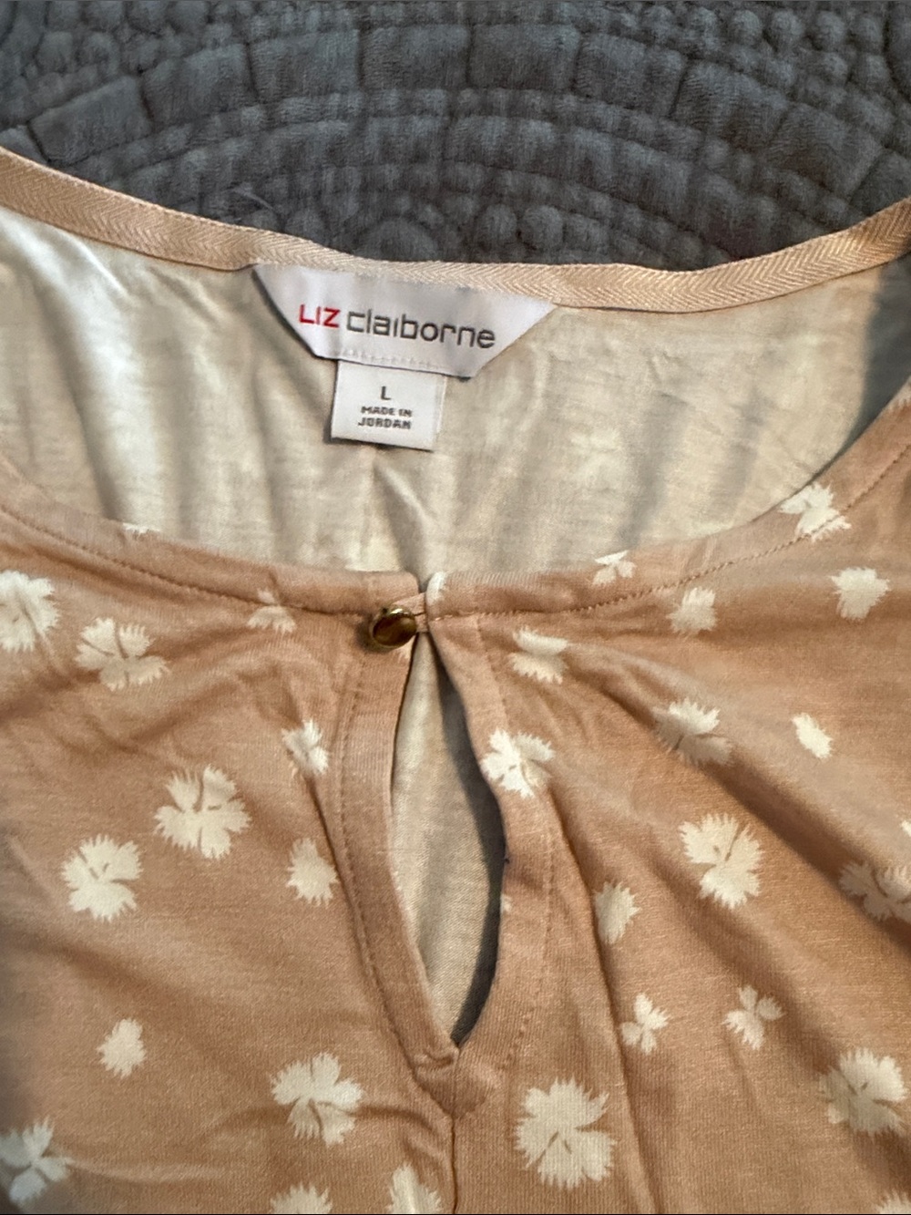 Liz Claiborne Tan Floral Long-Sleeve Henley Top - Picture 5 of 6